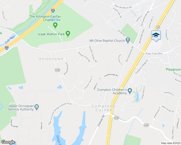 map of restaurants, bars, coffee shops, grocery stores, and more near 6901 Confederate Ridge Lane in Centreville