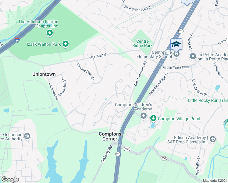 map of restaurants, bars, coffee shops, grocery stores, and more near 6780 Jenny Leigh Court in Centreville