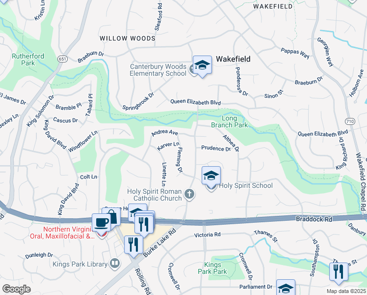 map of restaurants, bars, coffee shops, grocery stores, and more near 5007 Fleming Drive in Annandale