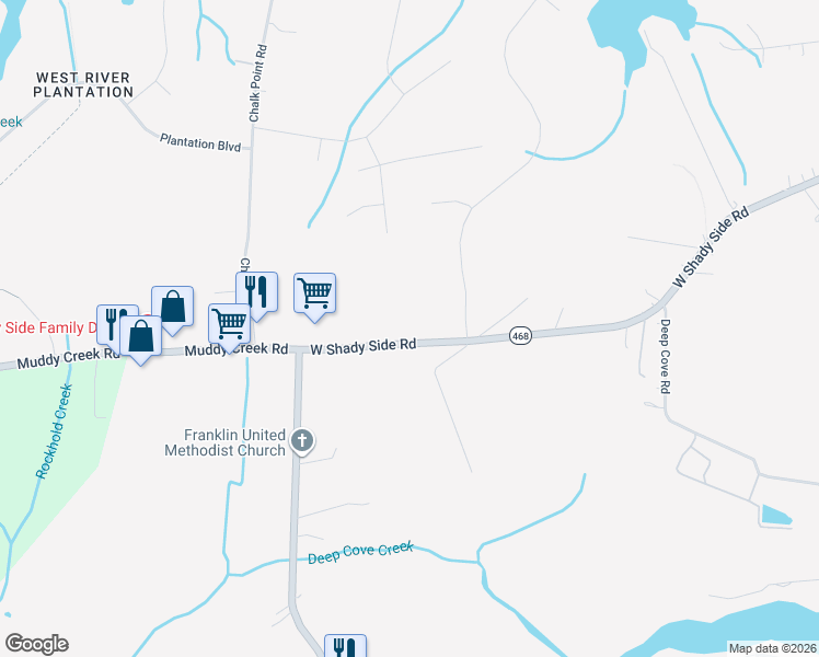 map of restaurants, bars, coffee shops, grocery stores, and more near 5640 Shady Side Road in Shady Side