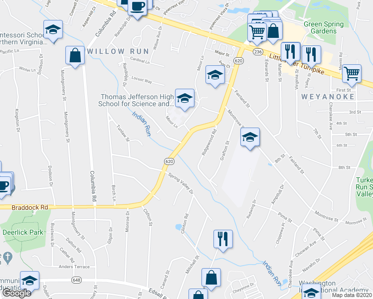 map of restaurants, bars, coffee shops, grocery stores, and more near 6575 Braddock Road in Alexandria
