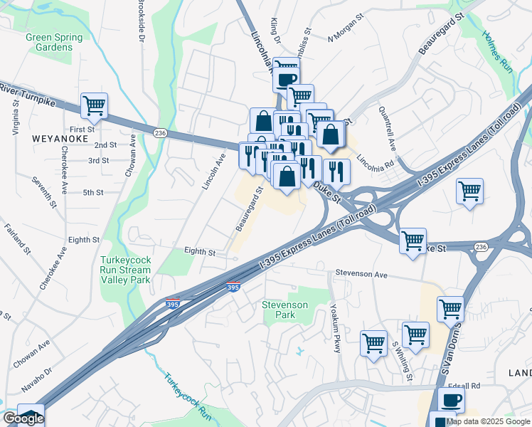map of restaurants, bars, coffee shops, grocery stores, and more near 6202 Lachine Lane in Lincolnia