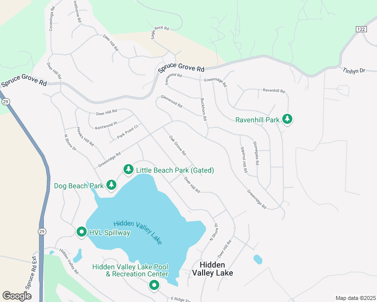 map of restaurants, bars, coffee shops, grocery stores, and more near 18700 Oak Grove Road in Hidden Valley Lake