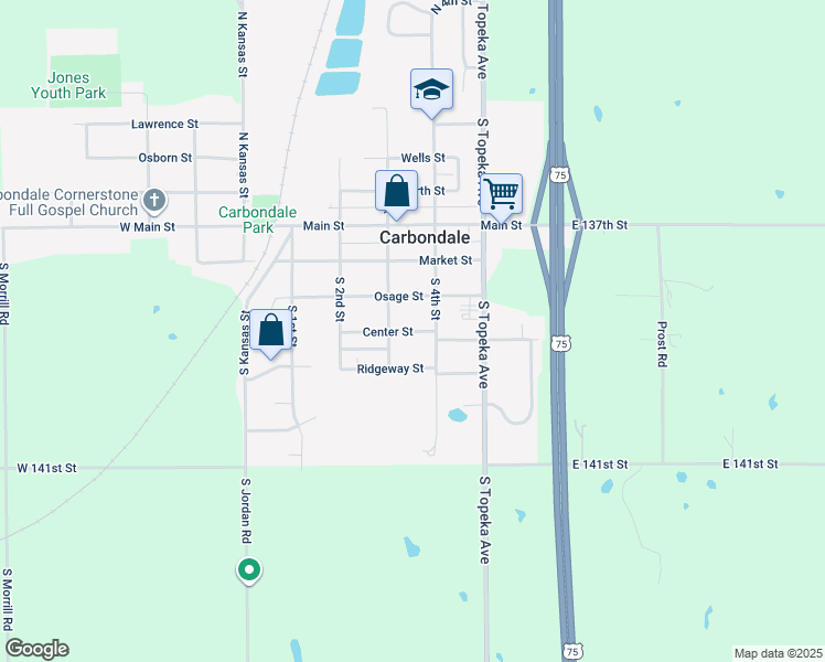 map of restaurants, bars, coffee shops, grocery stores, and more near 319 Center Street in Carbondale