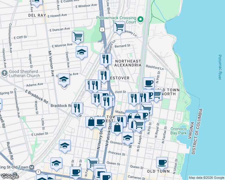 map of restaurants, bars, coffee shops, grocery stores, and more near 101 Independence Avenue Southeast in Washington