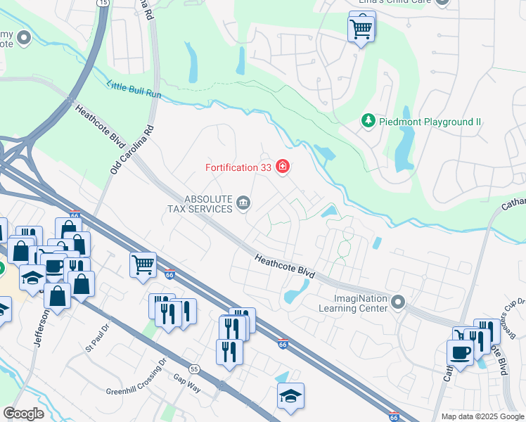 map of restaurants, bars, coffee shops, grocery stores, and more near 6037 Abernethy Lane in Gainesville