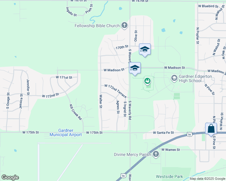 map of restaurants, bars, coffee shops, grocery stores, and more near 17260 South Agnes Street in Gardner