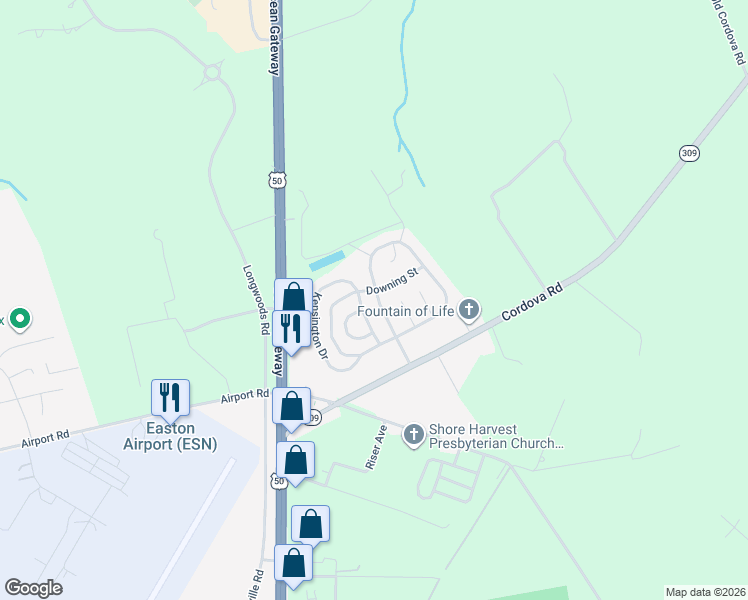 map of restaurants, bars, coffee shops, grocery stores, and more near 9632 Hyde Park Court in Easton