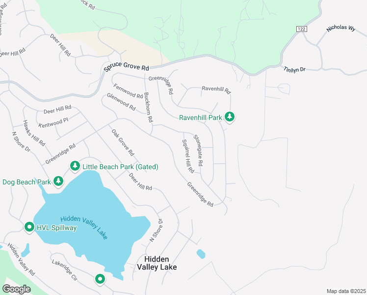 map of restaurants, bars, coffee shops, grocery stores, and more near 17171 Squirrel Hill Road in Hidden Valley Lake