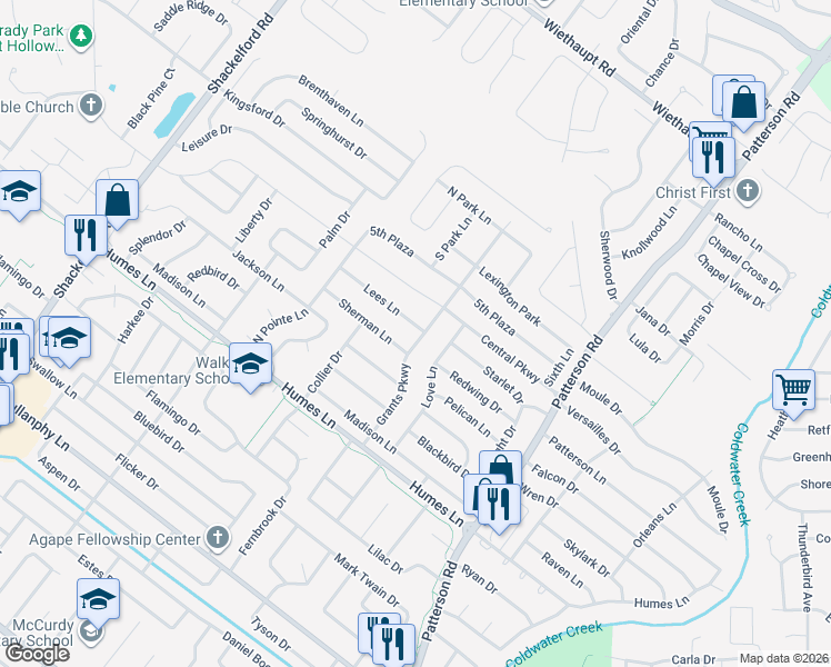 map of restaurants, bars, coffee shops, grocery stores, and more near 2340 Grants Parkway in Florissant