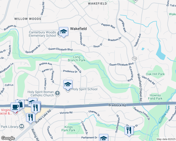 map of restaurants, bars, coffee shops, grocery stores, and more near 4909 English Drive in Annandale