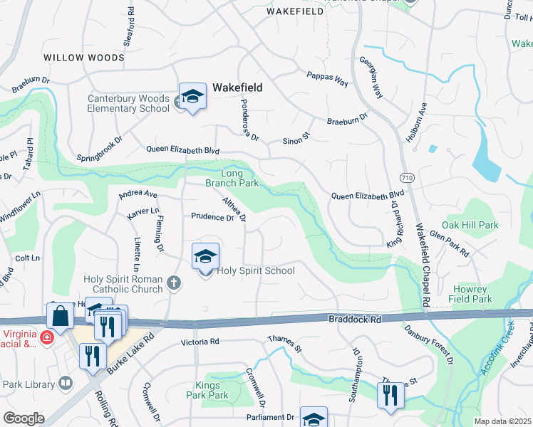 map of restaurants, bars, coffee shops, grocery stores, and more near 4909 English Drive in Annandale