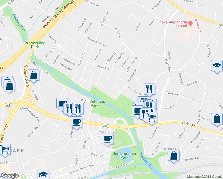 map of restaurants, bars, coffee shops, grocery stores, and more near 4709 Richmarr Place in Alexandria