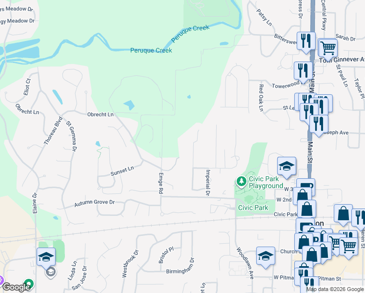 map of restaurants, bars, coffee shops, grocery stores, and more near 707 Emge Road in O'Fallon