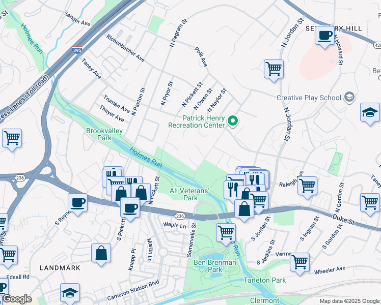 map of restaurants, bars, coffee shops, grocery stores, and more near 4709 Richmarr Place in Alexandria