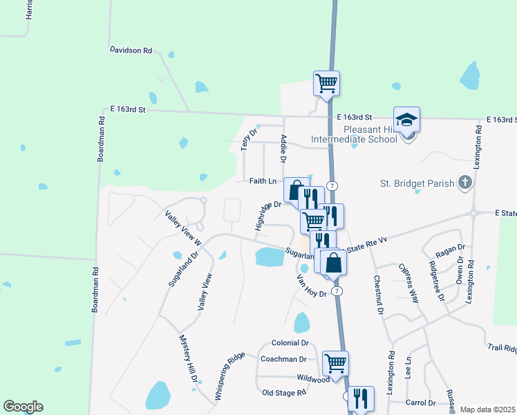 map of restaurants, bars, coffee shops, grocery stores, and more near 2119 Highridge Drive in Pleasant Hill