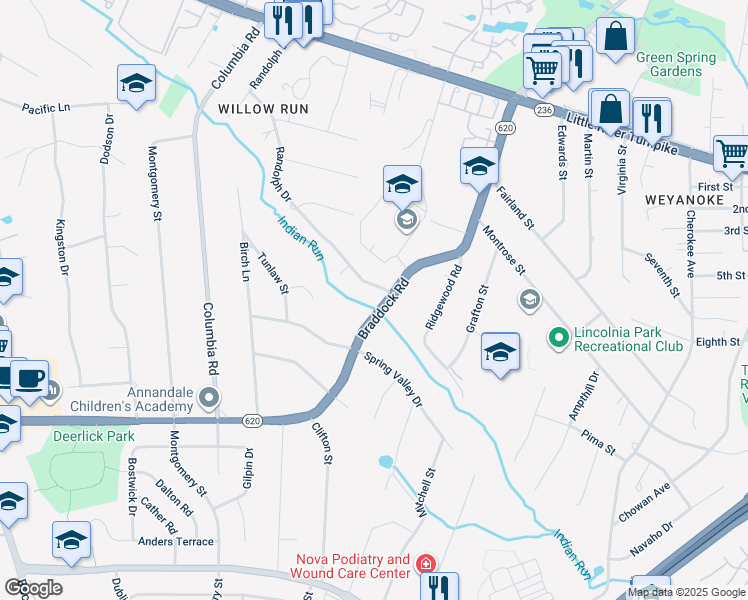 map of restaurants, bars, coffee shops, grocery stores, and more near 6580 Braddock Road in Alexandria