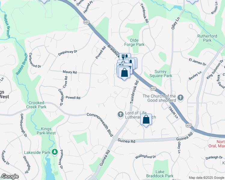 map of restaurants, bars, coffee shops, grocery stores, and more near 9674 Thackery Square in Fairfax
