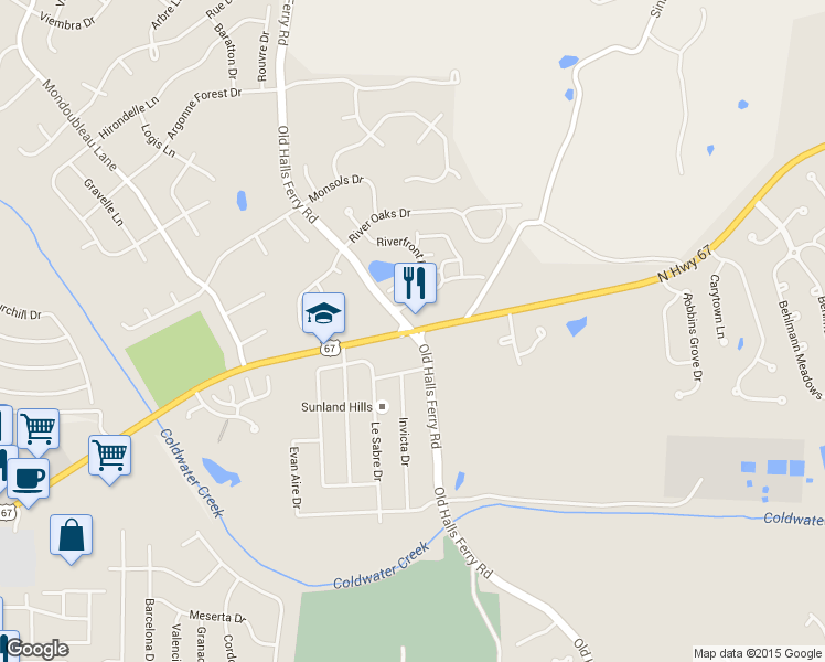 map of restaurants, bars, coffee shops, grocery stores, and more near 4105 North Highway 67 in Florissant