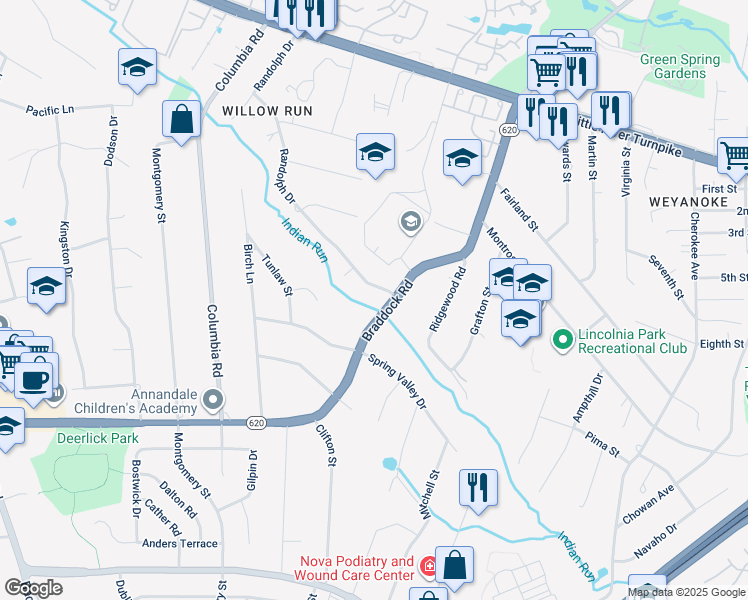 map of restaurants, bars, coffee shops, grocery stores, and more near 6580 Braddock Road in Alexandria