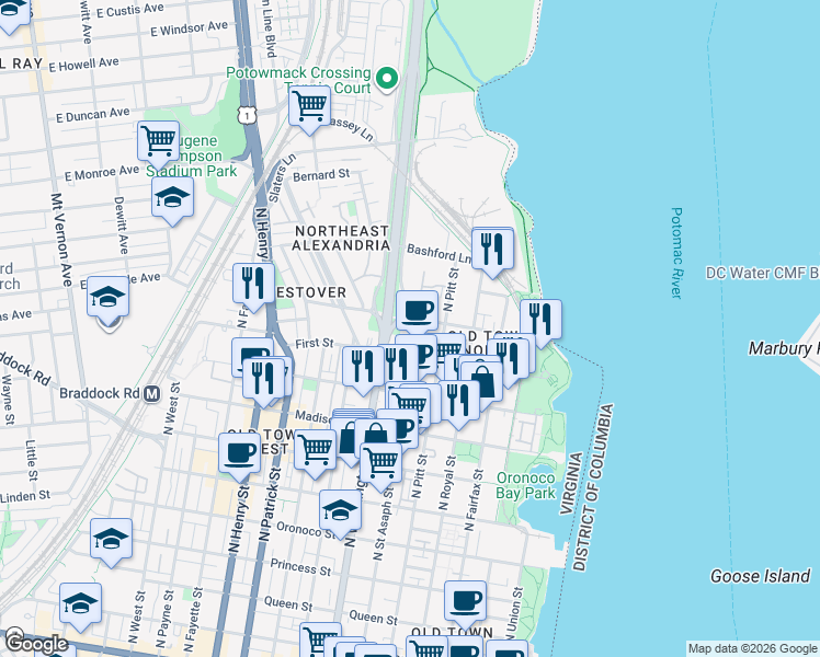 map of restaurants, bars, coffee shops, grocery stores, and more near 101 Independence Avenue Southeast in Washington