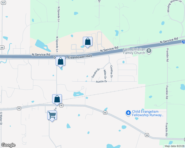 map of restaurants, bars, coffee shops, grocery stores, and more near 423 Sandra Drive in Truesdale