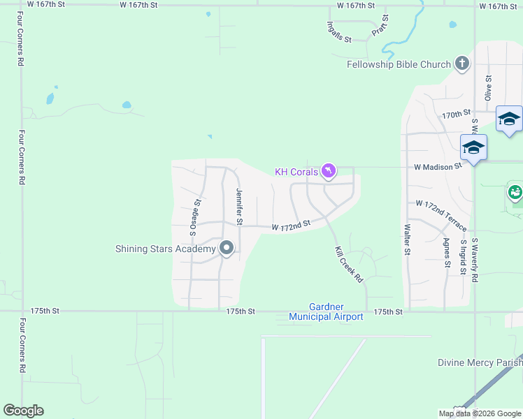 map of restaurants, bars, coffee shops, grocery stores, and more near 17179 South Baxter Street in Gardner