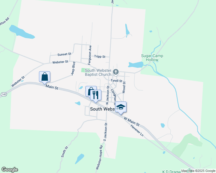 map of restaurants, bars, coffee shops, grocery stores, and more near 51 North Jackson Street in South Webster