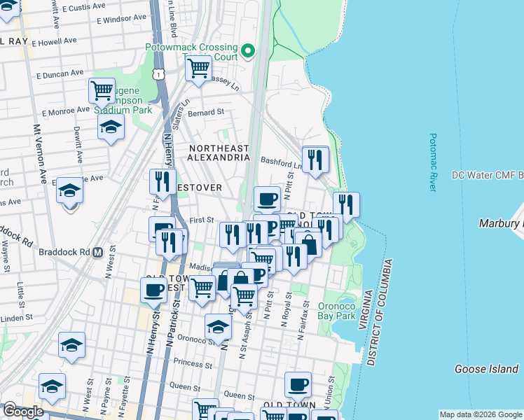 map of restaurants, bars, coffee shops, grocery stores, and more near 101 Independence Avenue Southeast in Washington