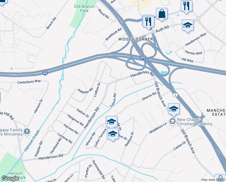map of restaurants, bars, coffee shops, grocery stores, and more near 5309 Tolson Road in Temple Hills