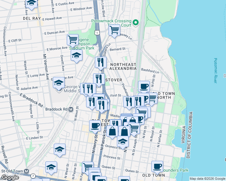 map of restaurants, bars, coffee shops, grocery stores, and more near 101 Independence Avenue Southeast in Washington