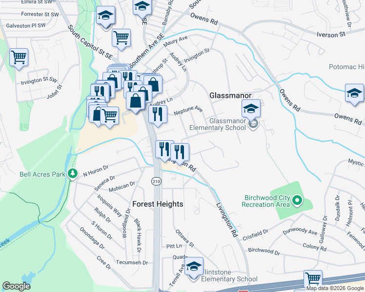 map of restaurants, bars, coffee shops, grocery stores, and more near 101 Independence Avenue Southeast in Washington
