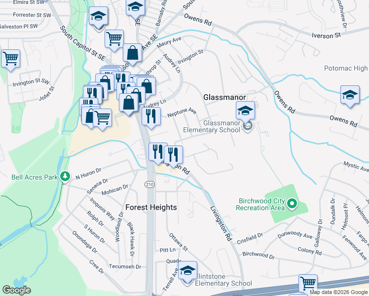 map of restaurants, bars, coffee shops, grocery stores, and more near 101 Independence Avenue Southeast in Washington