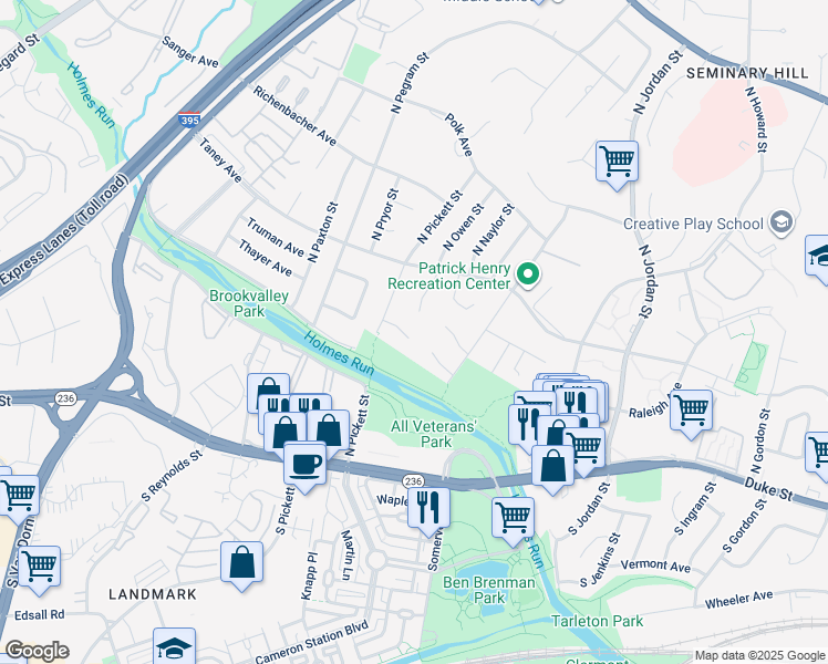 map of restaurants, bars, coffee shops, grocery stores, and more near 4903 Rutland Place in Alexandria