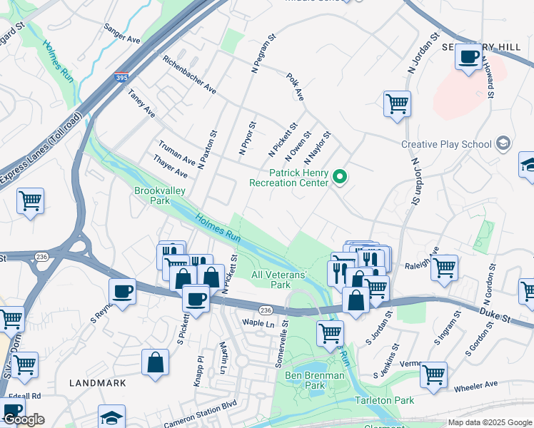 map of restaurants, bars, coffee shops, grocery stores, and more near 4903 Rutland Place in Alexandria