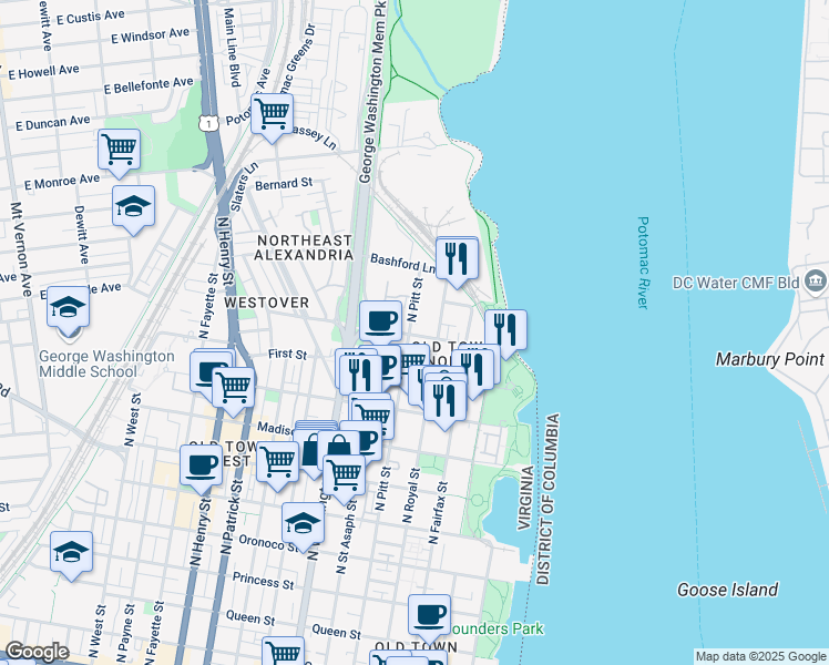 map of restaurants, bars, coffee shops, grocery stores, and more near 101 Independence Avenue Southeast in Washington