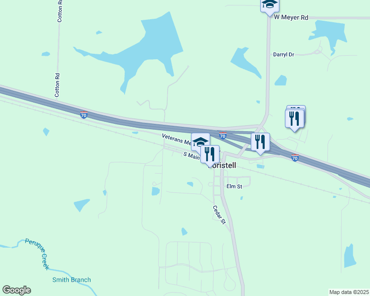 map of restaurants, bars, coffee shops, grocery stores, and more near 136 South Main Street in Foristell