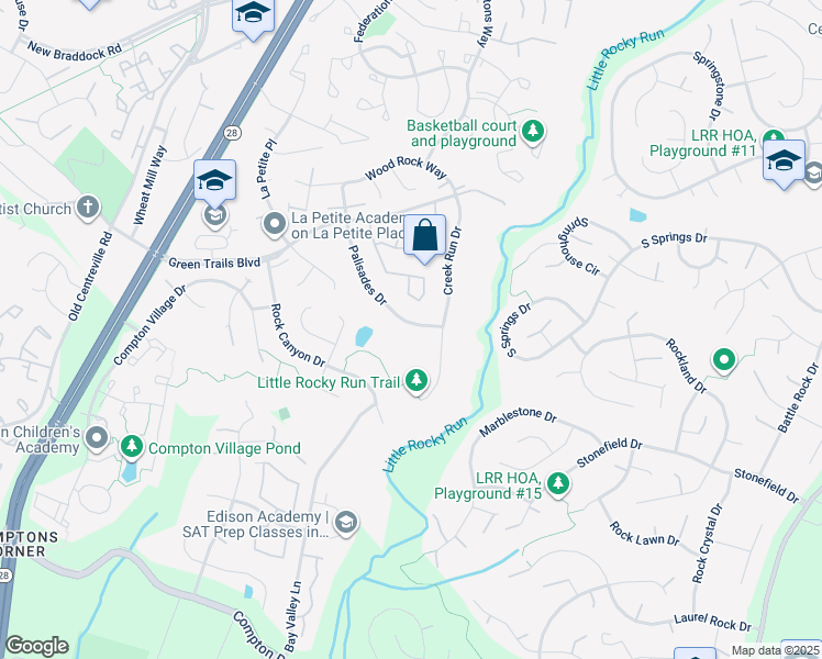 map of restaurants, bars, coffee shops, grocery stores, and more near 6564 Palisades Drive in Centreville