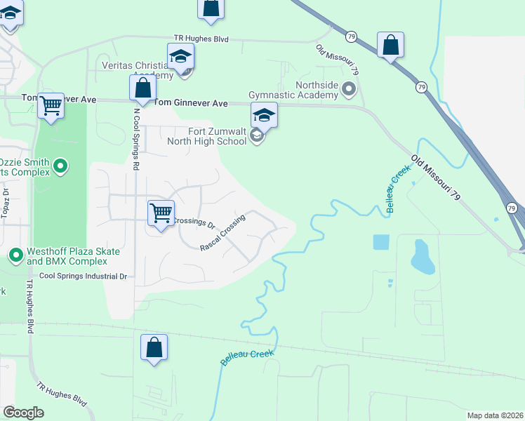 map of restaurants, bars, coffee shops, grocery stores, and more near 424 Rascal Crossing in O'Fallon