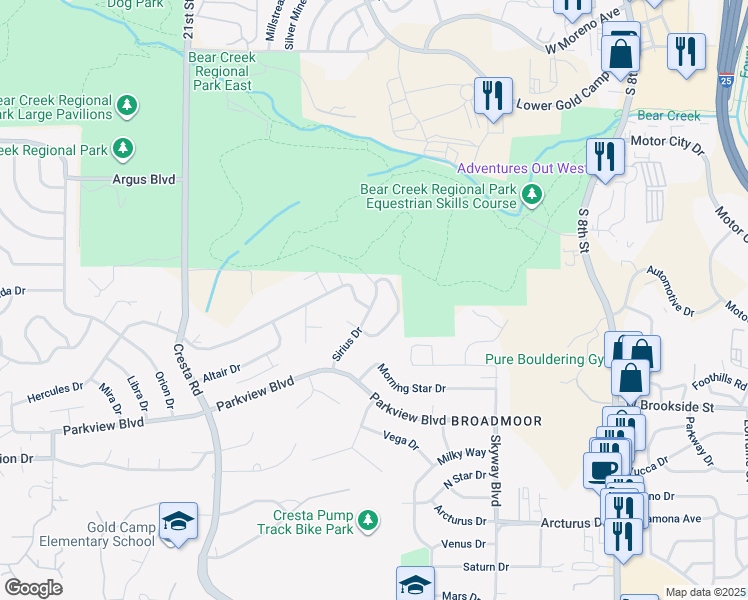 map of restaurants, bars, coffee shops, grocery stores, and more near in Colorado Springs