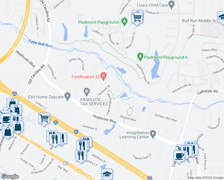 map of restaurants, bars, coffee shops, grocery stores, and more near 18226 Camdenhurst Drive in Gainesville