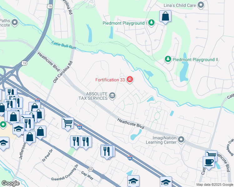map of restaurants, bars, coffee shops, grocery stores, and more near 18084 Camdenhurst Drive in Gainesville