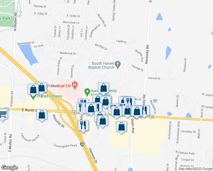 map of restaurants, bars, coffee shops, grocery stores, and more near 16905 Lea Avenue in Belton