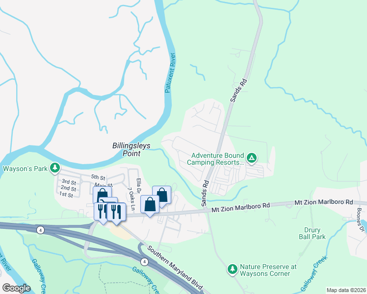 map of restaurants, bars, coffee shops, grocery stores, and more near 55 Patuxent Mobile Estates in Lothian
