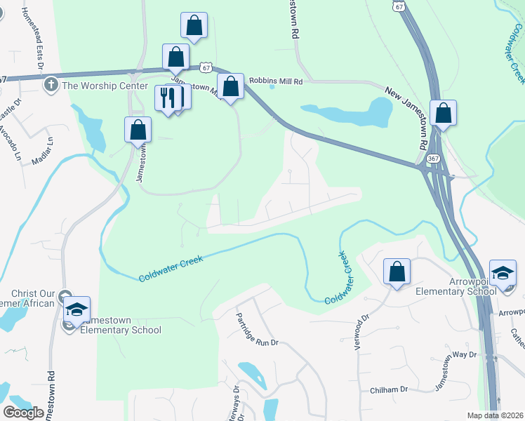 map of restaurants, bars, coffee shops, grocery stores, and more near 14423 Fox Gate Court in Florissant