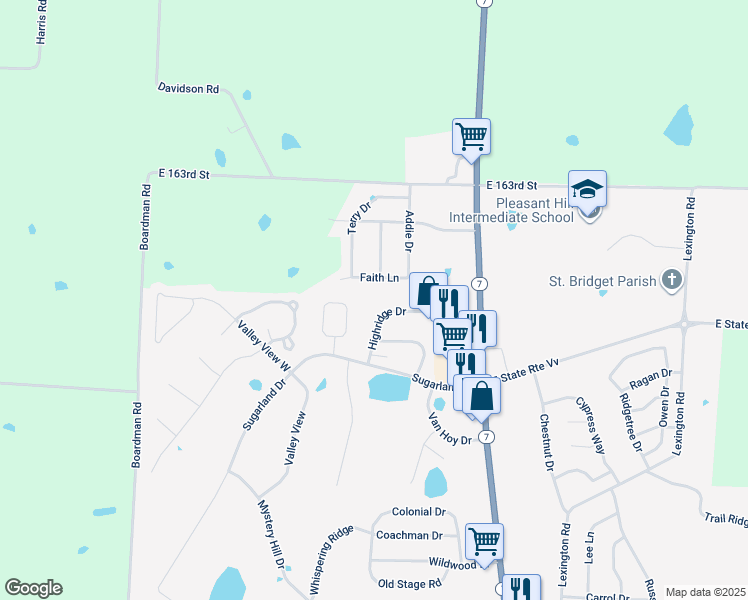map of restaurants, bars, coffee shops, grocery stores, and more near 704 Faith Lane in Pleasant Hill