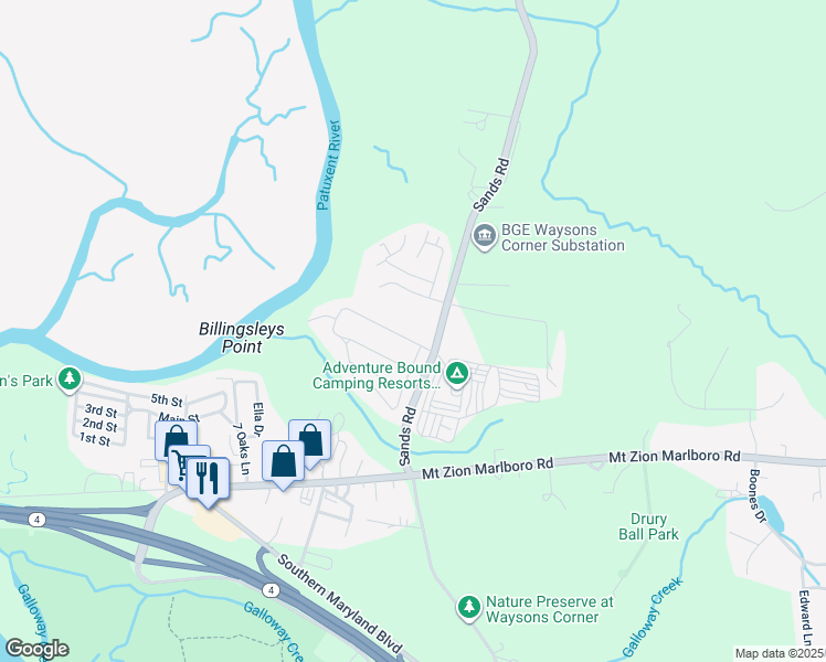 map of restaurants, bars, coffee shops, grocery stores, and more near 5290 Sands Road in Lothian
