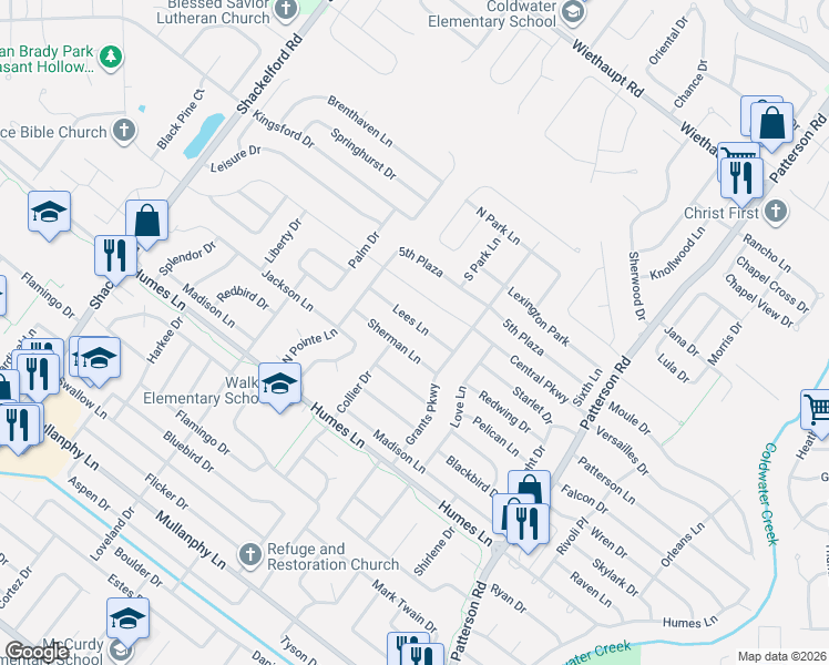 map of restaurants, bars, coffee shops, grocery stores, and more near 1075 Lees Lane in Florissant