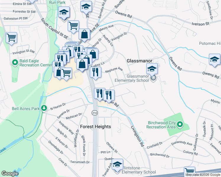 map of restaurants, bars, coffee shops, grocery stores, and more near 101 Independence Avenue Southeast in Washington