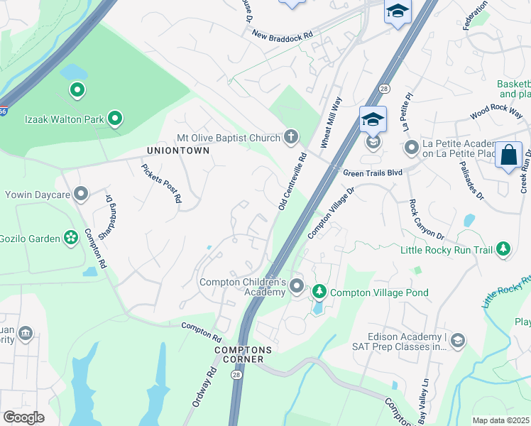 map of restaurants, bars, coffee shops, grocery stores, and more near 6712 Rockledge Place in Centreville